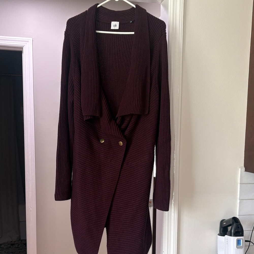 Cabi denim jacket xl, gray pullover lg, long sweater size lg, sm gray fits lg